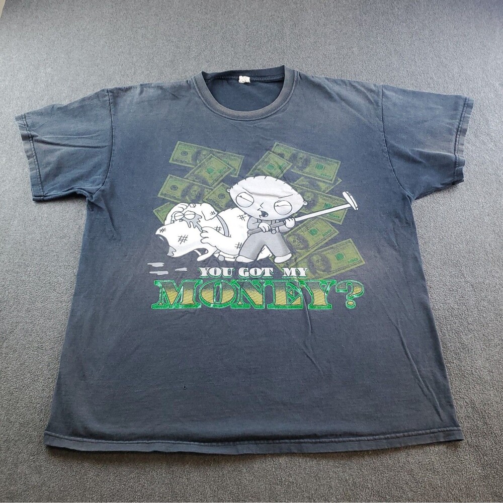 Vintage Y2K Metal J Stewie Family Guy You Got My Money Scarface Black TShirt XL